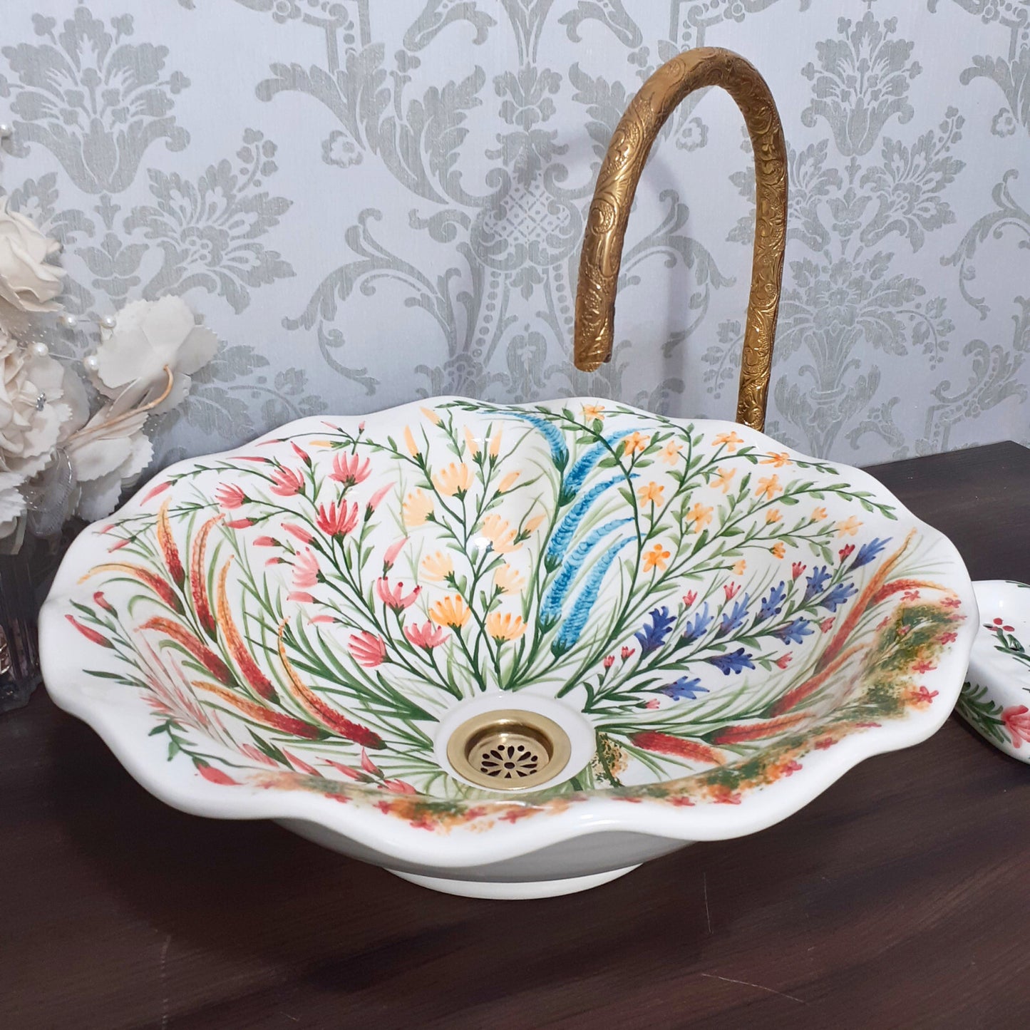 Hand painted Floral vessel sink