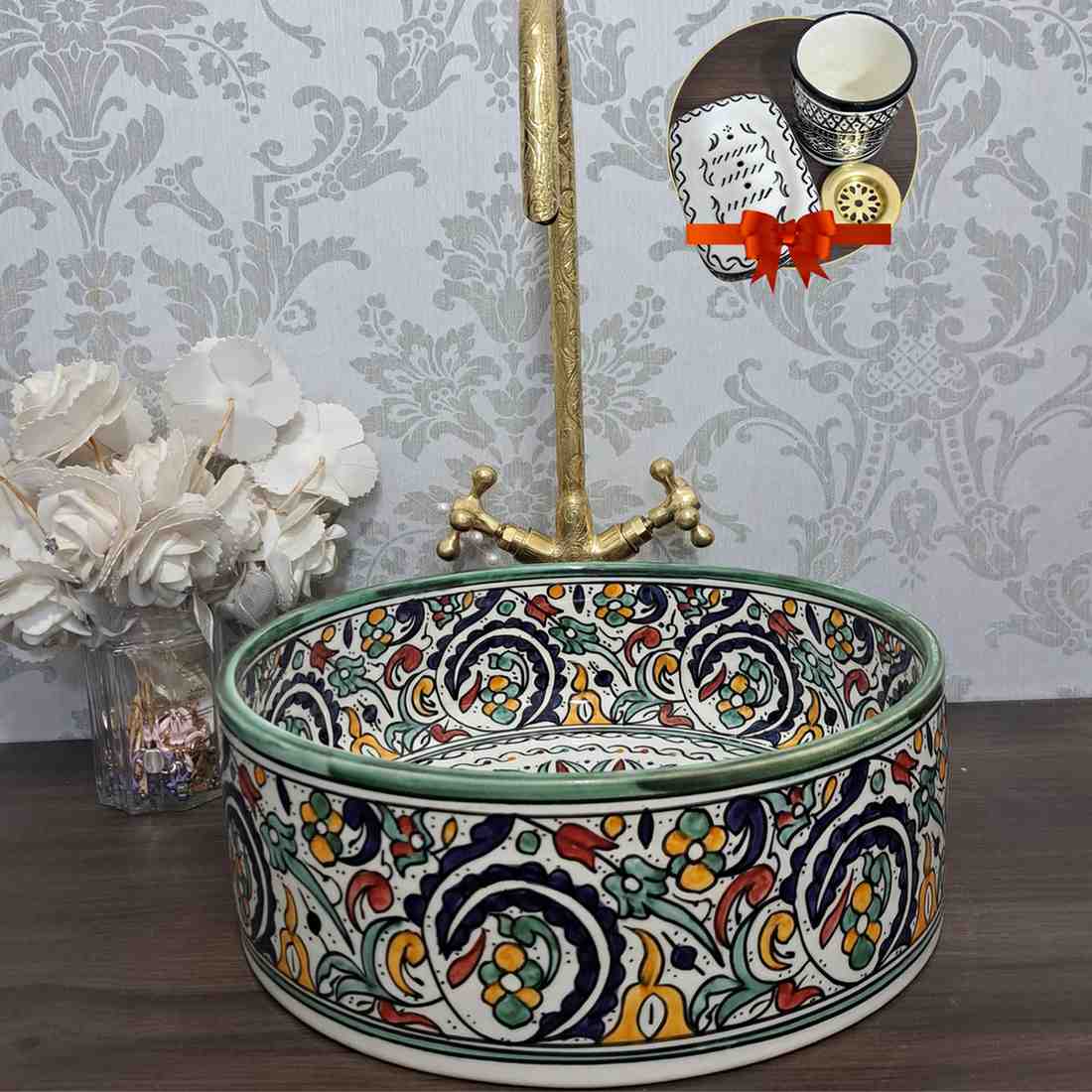 Vasque marocaine verte - traditionnelle pour salle de bain
