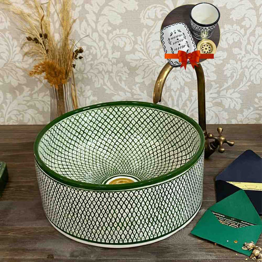 Vasque marocaine verte - traditionnelle pour salle de bain