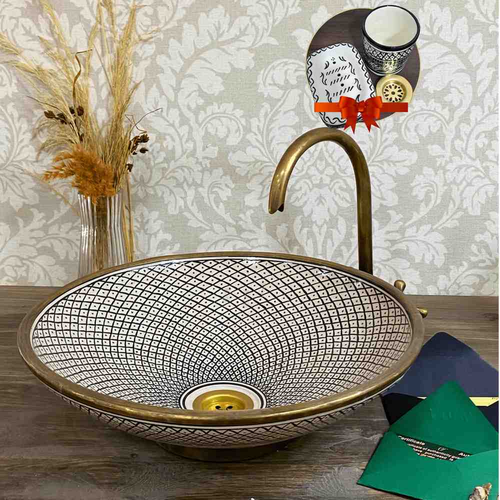 Vasque marocain avec rebord en laiton - vasque de salle de bain