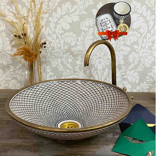 Vasque marocain avec rebord en laiton - vasque de salle de bain