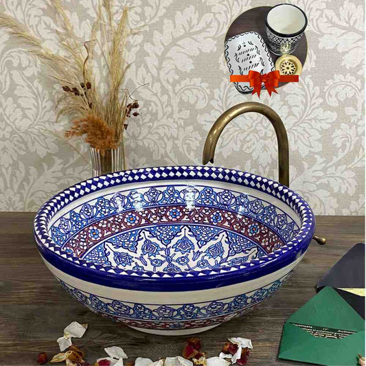 Lavabo en mosaïque bleue - Bols marocains en céramique peints à la main 