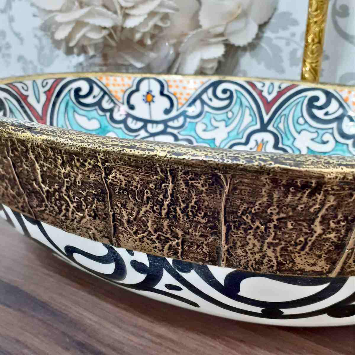 Vintage Moroccan Ceramic Vessel Sink - Oval sink bowl