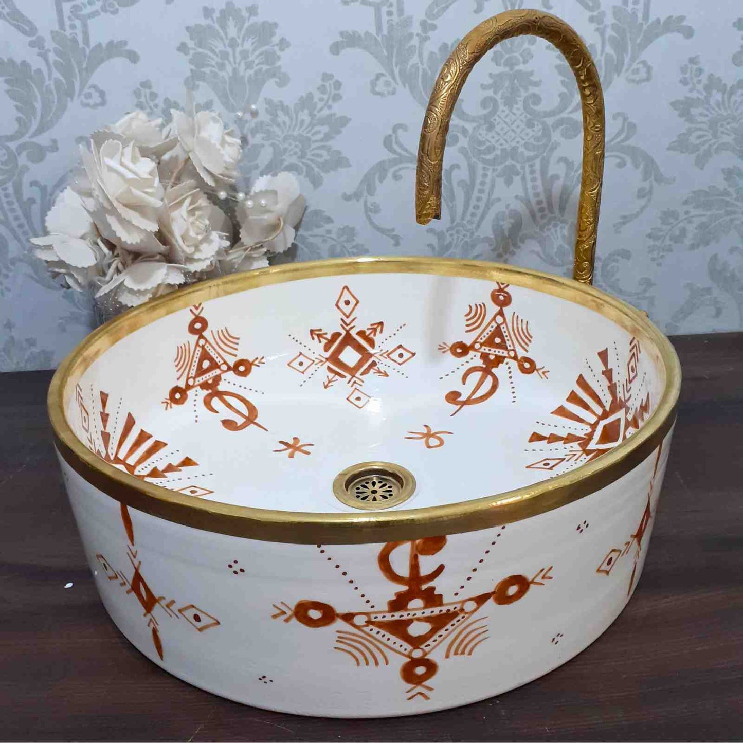 hand-painted ceramic vessel basin