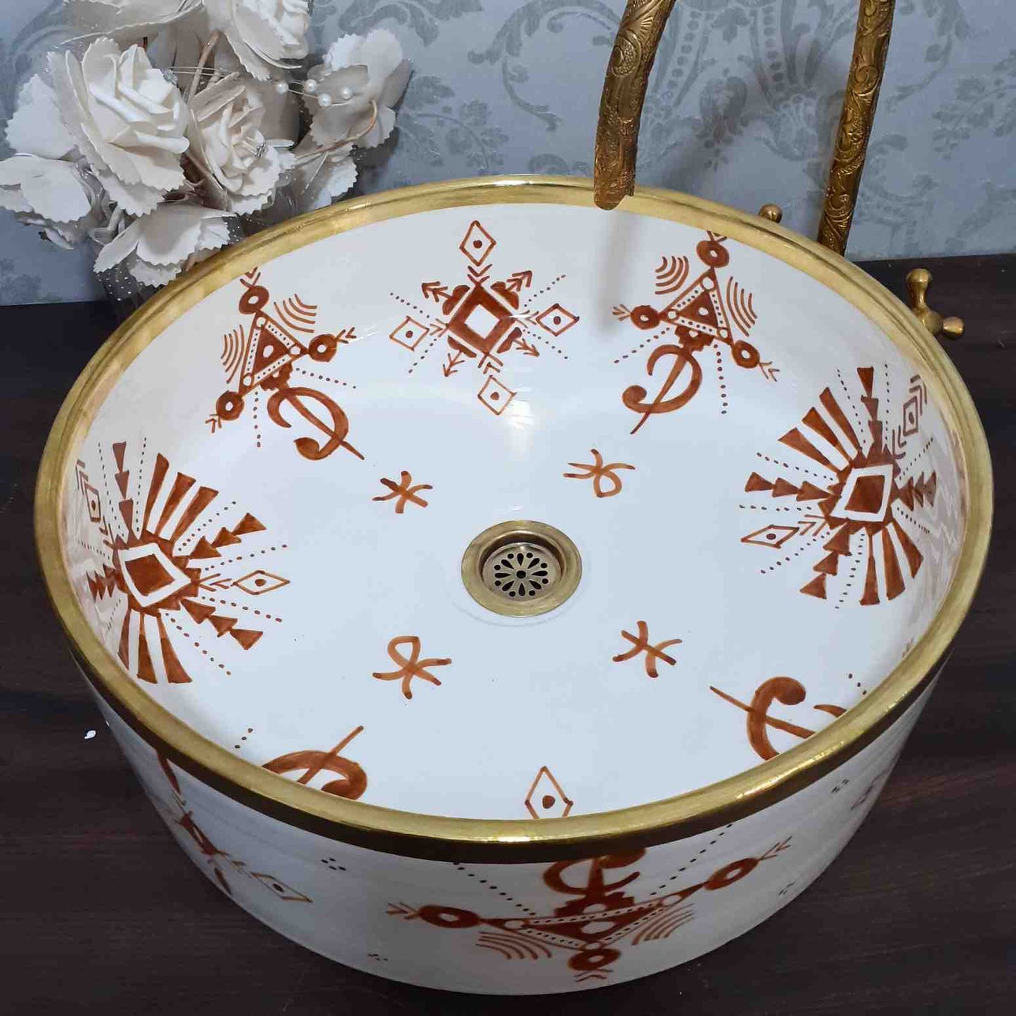 hand-painted ceramic vessel basin