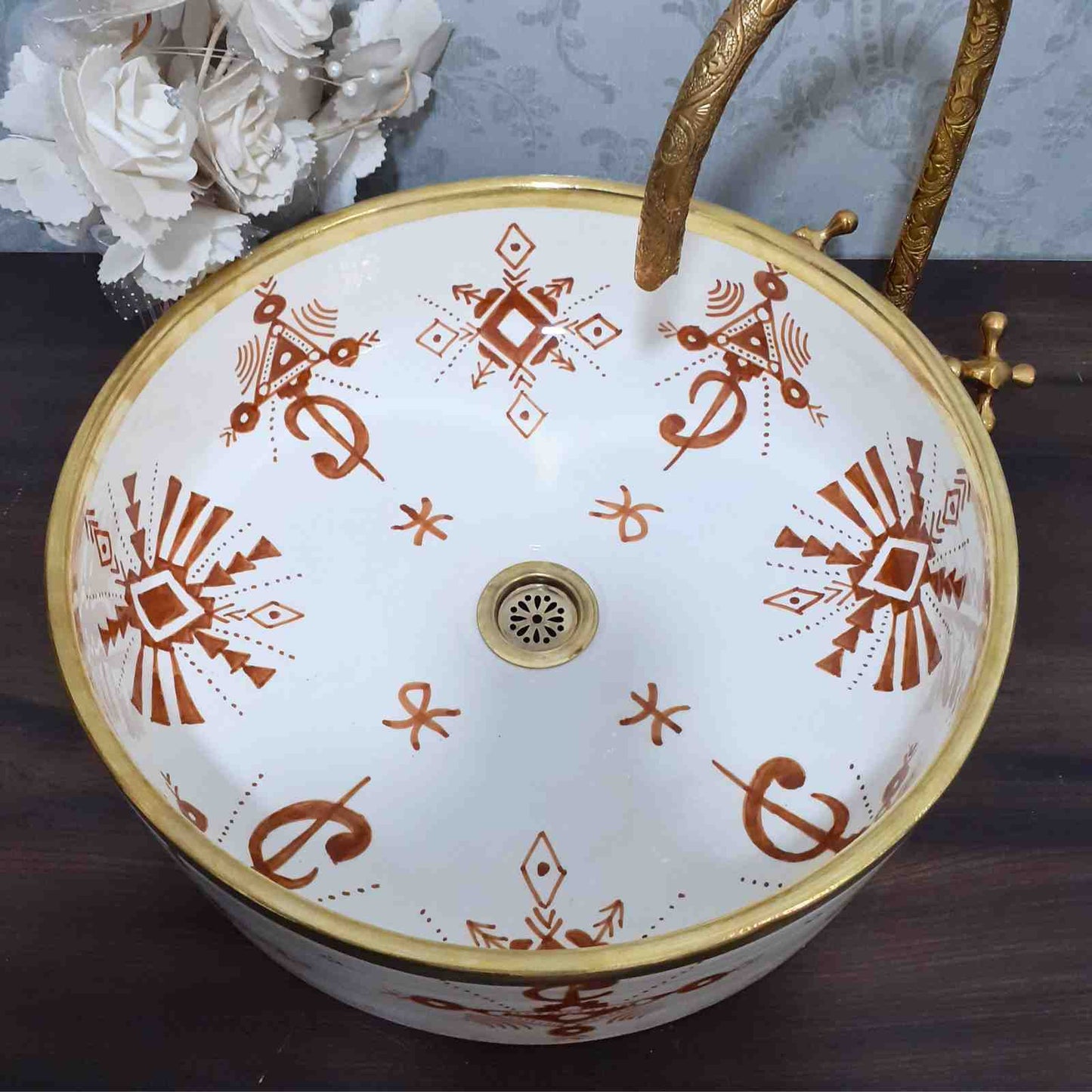 hand-painted ceramic vessel basin