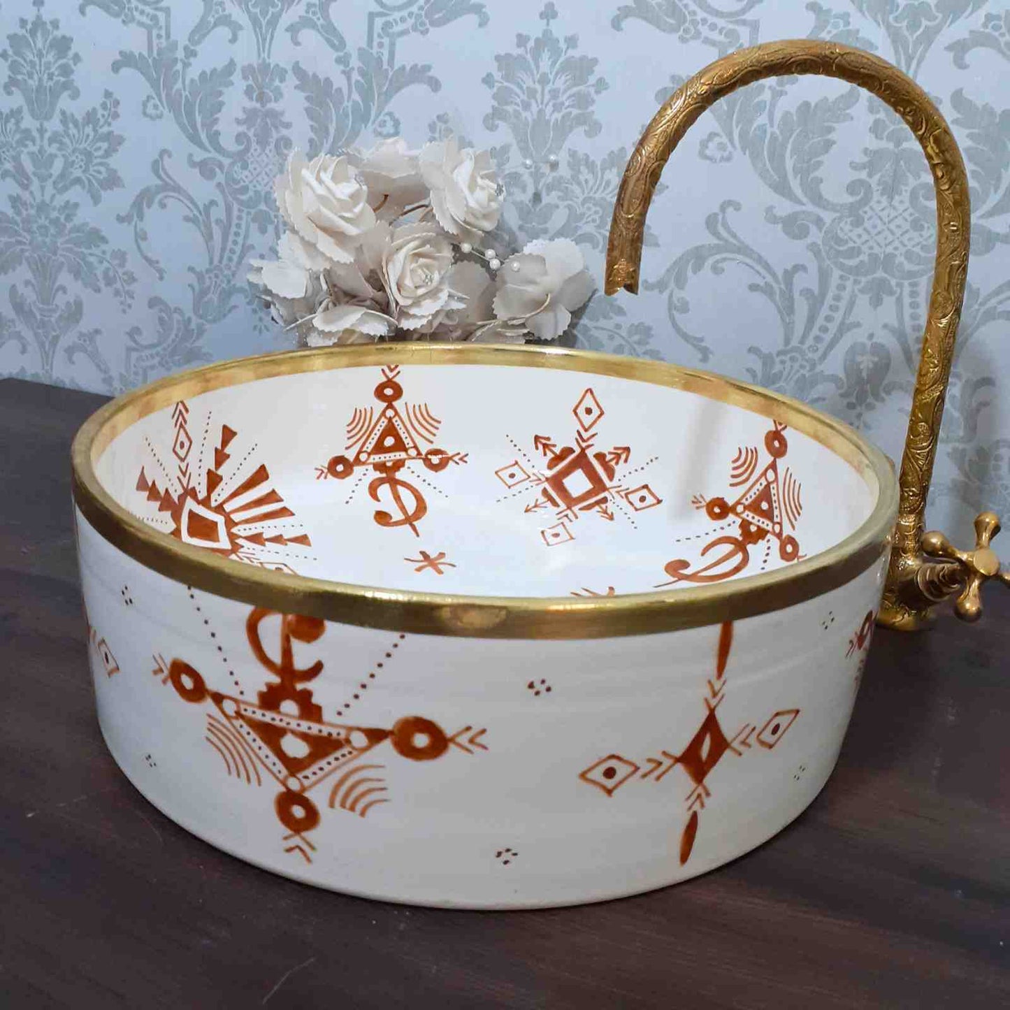 hand-painted ceramic vessel basin