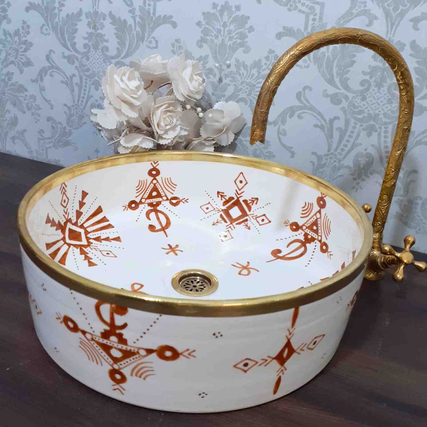 hand-painted ceramic vessel basin