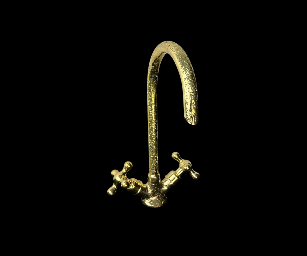 Brass Moroccan Faucet With  Engraved Gooseneck Spout