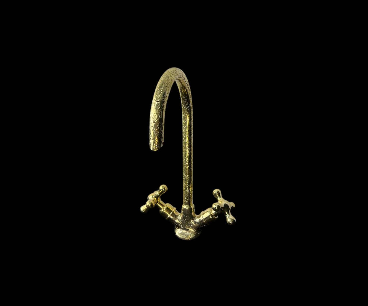 Brass Moroccan Faucet With  Engraved Gooseneck Spout
