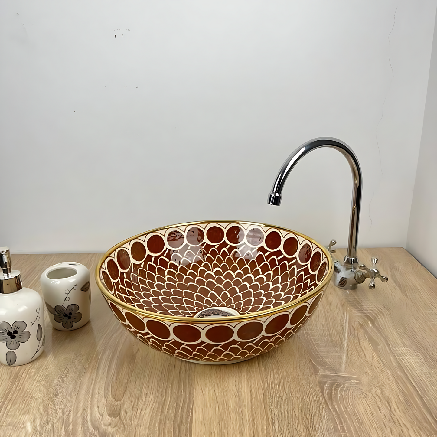 Vasque marocain avec rebord en laiton - vasque de salle de bain